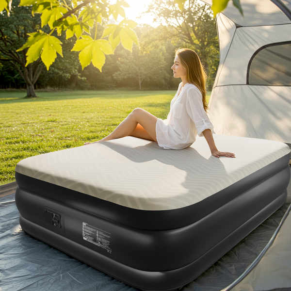 80*60*18in 海绵植绒床面 PVC围带&底部 米黄色+黑色 野营床垫 充气 带收纳袋 美规插头 200kg-21