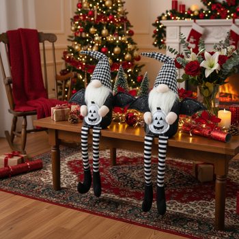 2件套圣诞节侏儒装饰品 4.3x3.5x23.5英寸织物带翼侏儒配黑白格子帽，完美打造幽灵氛围装饰FBA发货