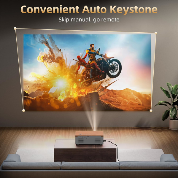 带 WiFi 6 和蓝牙 5.4 的投影仪，突出显示原生 1080P 户外电影投影仪，FUDONI 家庭影院自动 6D 梯形校正和最大 300 英寸屏幕，适用于 iOS/Android/电视棒 （亚马逊禁售）-8