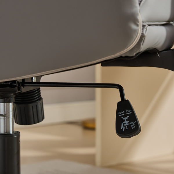 带翻转扶手皮革的交叉腿椅，带轮子的交叉腿办公椅，适合家庭办公的舒适旋转椅，梳妆台，符合人体工程学的可调节办公椅，灰色-14