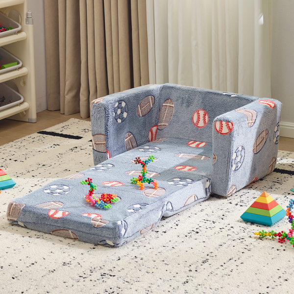 1pcs 全海绵 儿童单人折叠式沙发床 夜光 儿童沙发 灰蓝球类 法兰绒 KS-005-7