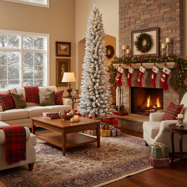 5英尺圣诞树配100个暖白色LED灯植绒铅笔人造植物263个尖端超薄PVC树金属支架节省空间易于组装派对装饰FBA发货-4