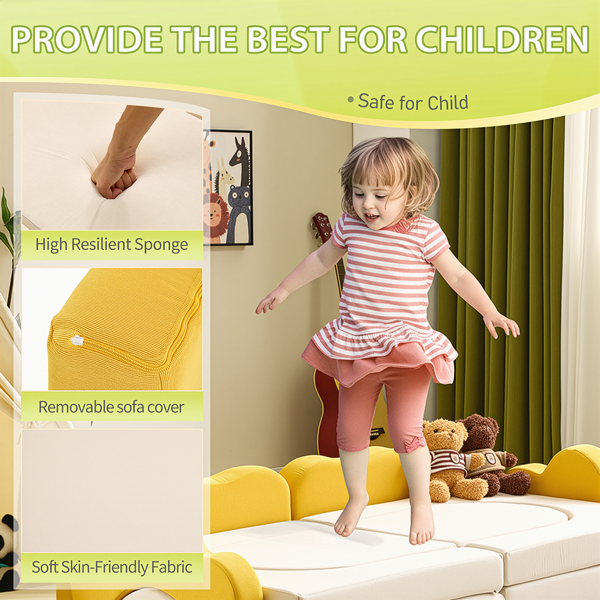 1pcs 全海绵 十二片模块设计 可自由组合 儿童沙发 黄白拼色 灯芯绒 KS-007-4