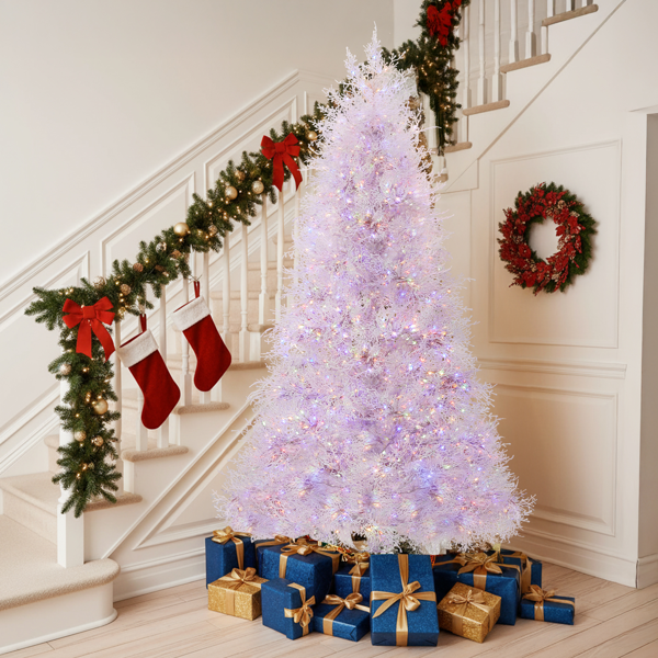 7ft 白色 枯枝树 自动树 PE  1218枝头 400皮线灯无极灯 圣诞树 30V 6W 美规-11