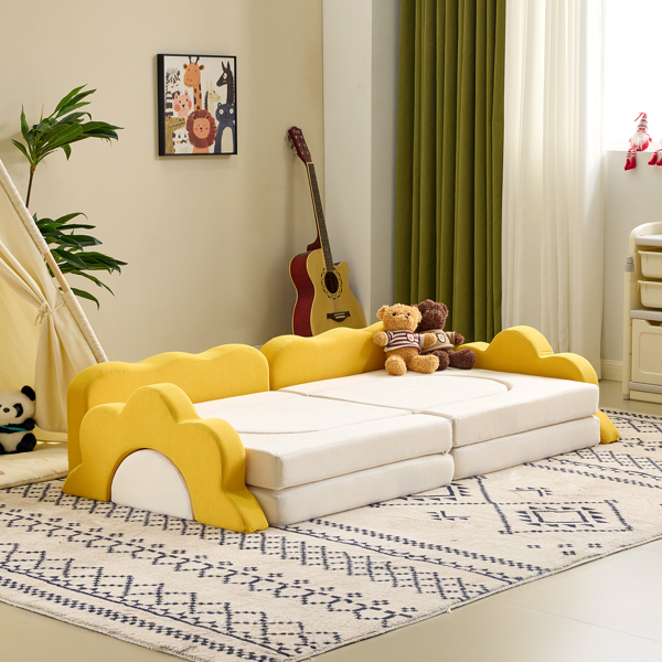 1pcs 全海绵 十二片模块设计 可自由组合 儿童沙发 黄白拼色 灯芯绒 KS-007-5