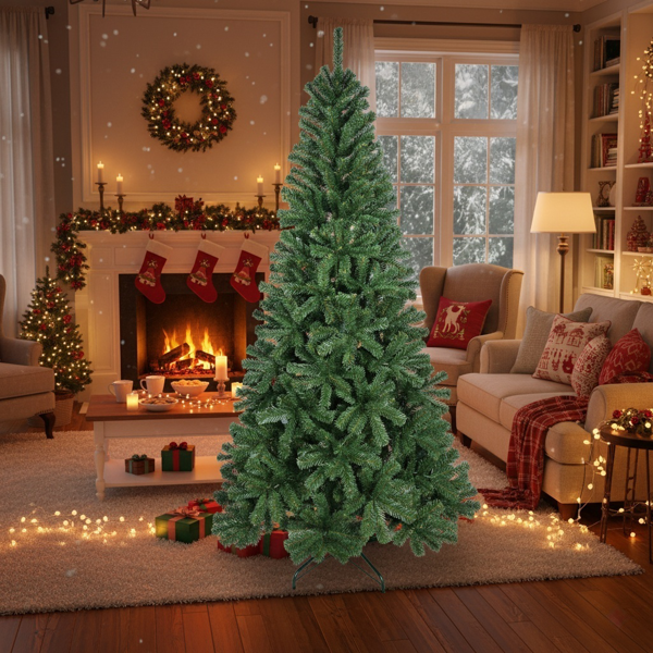 6英尺圣诞树带500个PVC尖头绿色人造植物铰链结构金属支架假日装饰，适用于办公室家庭派对装饰FBA发货-11