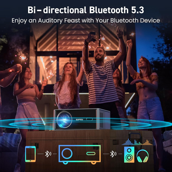 带 WiFi 和蓝牙的投影仪，原生 1080P 4K 分辨率，支持户外电影，最大 450 英寸显示屏，SOPYOU 家庭影院投影仪，适用于 iOS/Android/电视棒（亚马逊禁售）-6