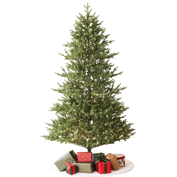 Balsam Fir 6.5英尺圣诞树 带预装灯的人造圣诞树，拥有3,025根树枝尖和991盏低压暖色LED灯，可折叠底座，树枝逼真防火