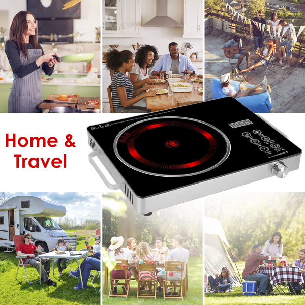 （物流随机发，自提可发加拿大）-3500W单头电炉灶 110V - 快速加热电热板，配备4种预设模式（煎炸/烧烤/炖煮/多功能），12档功率/温度调节，0-3小时定时器，便携式把手及易清洁玻璃表面，适用于宿舍/房车/露营-6