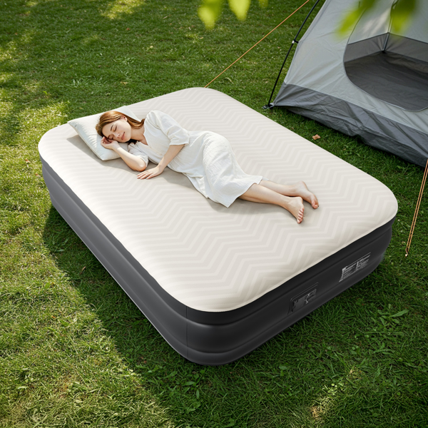 80*60*18in 海绵植绒床面 PVC围带&底部 米黄色+黑色 野营床垫 充气 带收纳袋 美规插头 200kg-18