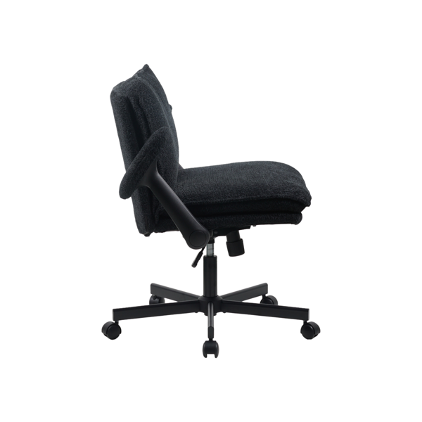 交叉腿友好办公椅，带十字框架、滚动脚轮和折叠臂，适合家庭办公室和梳妆区的软垫宽座办公椅，黑色-4