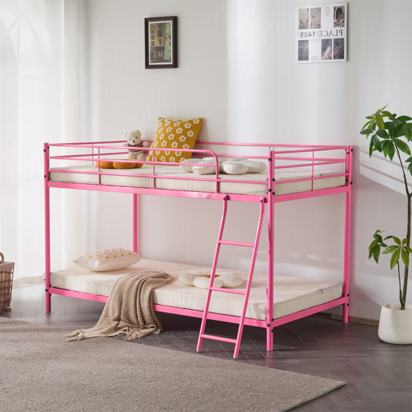 粉色 Twin 圆管双层矮床 护栏斜梯 铁床 美国-13