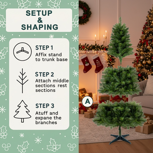 6英尺圣诞树490尖头人造植物PVC绿叶树坚固的4腿支架，用于室内度假屋派对装饰FBA发货-6