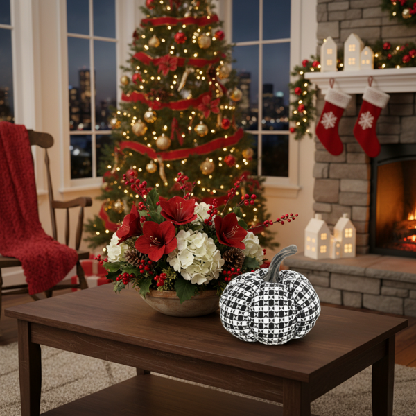 2件套圣诞节南瓜装饰7x7x6.7“面料黑白格子南瓜，非常适合恐怖节日展示FBA发货-9