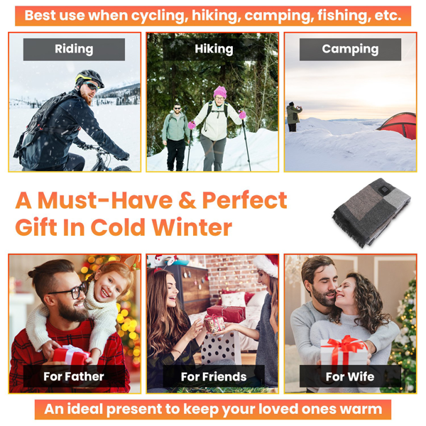 （物流随机发，自提可发加拿大）-加热颈围  暖感加热围巾，USB电源供电，3档温控模式，柔软亲肤可机洗，冬季露营/钓鱼必备-4