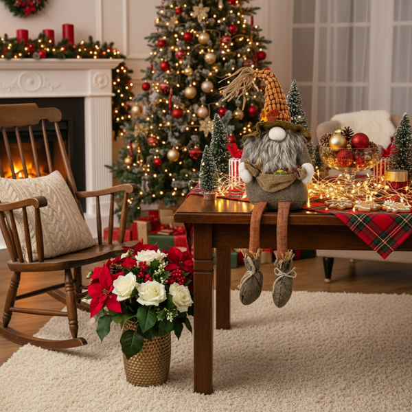 2件套圣诞节侏儒装饰10.2英寸x8.7英寸x24.5英寸织物坐式棕色侏儒，枫叶，非常适合秋季收获和感恩节装饰FBA发货-10