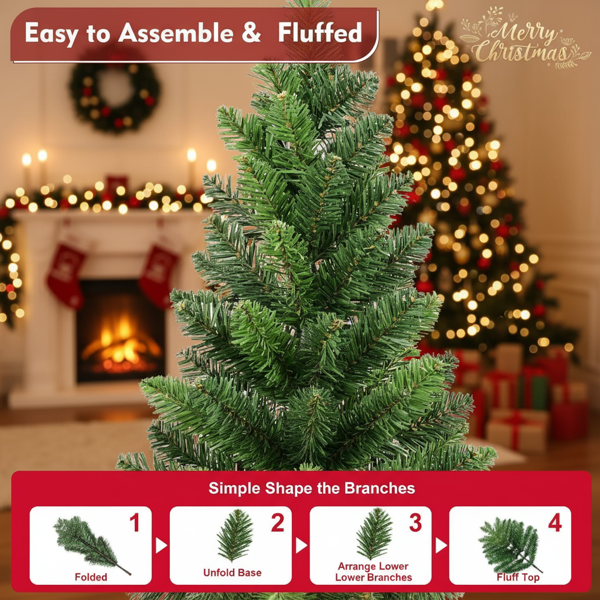 2个装2英尺桌面圣诞树，68头PVC绿树人造植物基迷你人造假日办公家具派对装饰桌面/桌子FBA发货-5