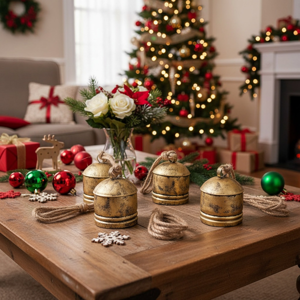 4件套圣诞钟装饰品4.5x6.1“铁制悬挂装饰品节日派对树装饰品FBA发货-16