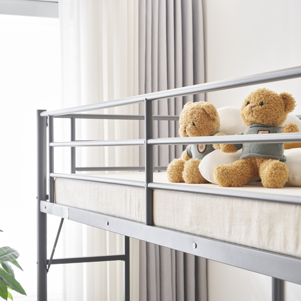 【同款编码：27723326】灰色 198*143*182cm Twin 高架床 带桌子 层架 铁床 美国-16