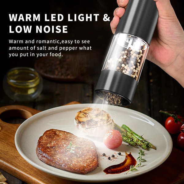 2 套电动盐和胡椒研磨器套装 - 电池供电，可调节研磨粗细度，适合家庭厨房，耐用塑料材质（禁售沃尔玛平台）-5