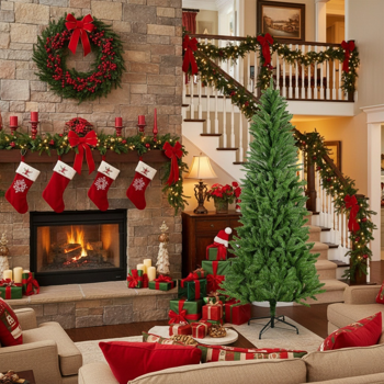 6英尺圣诞树72英寸经典铅笔人造植物，用于万圣节和圣诞节茂密的树枝，逼真的节日派对装饰FBA发货