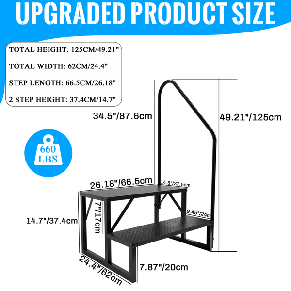 带扶手的房车踏板，两级梯式按摩浴缸踏板带扶手，便携式移动房屋楼梯，适用于第五轮房车的户外房车楼梯-3