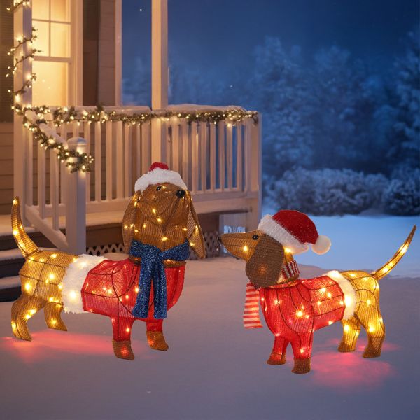 2pcs  30in 28in 棕色 腊肠狗组合 葱布 115L暖白皮线灯   圣诞灯饰动物元素 4.5V 3.6W 英规-5