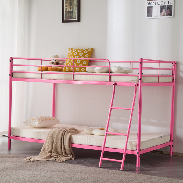 粉色 Twin 圆管双层矮床 护栏斜梯 铁床 美国-15