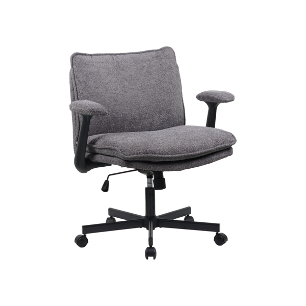 交叉腿友好办公椅，带十字框架、滚动脚轮和折叠臂，适合家庭办公室和梳妆区的软垫宽座办公椅，灰色-5