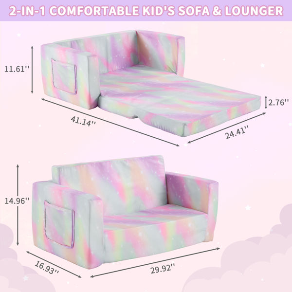 1pcs 全海绵 儿童双人折叠式沙发床 儿童沙发 喷绘 斜桃布 KS-002-3