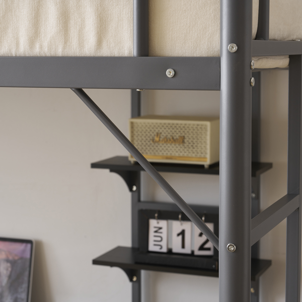 【同款编码：27723326】灰色 198*143*182cm Twin 高架床 带桌子 层架 铁床 美国-21