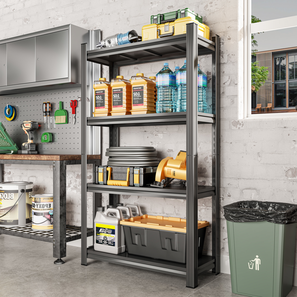 4 层可调金属储物架，适用于车库，棚屋，超市，客厅，多功能储物架，黑色，需要组装-6