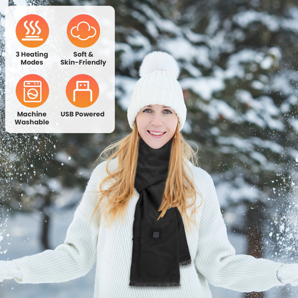 （物流随机发，自提可发加拿大）-加热颈围  暖感加热围巾，USB电源供电，3档温控模式，柔软亲肤可机洗，冬季露营/钓鱼必备-1