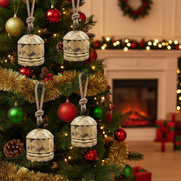 4件套圣诞钟装饰品4.5x6.1“铁制悬挂装饰品节日派对树装饰品FBA发货-21