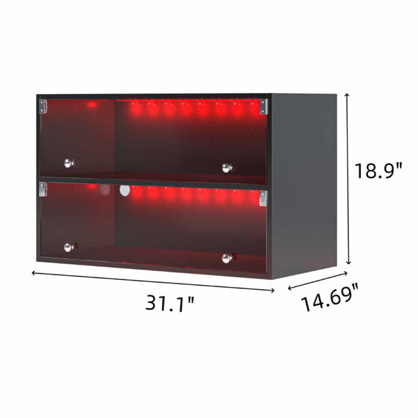 黑色玻璃门鞋盒鞋子收纳柜，运动鞋​​收纳柜，适用于运动鞋，带 LED 灯-6