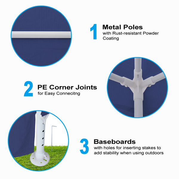 3*3m 4片面（两个门）,螺旋管 凉棚 蓝色 PE布, 10'x10'派对帐篷 4 面可拆, 户外 重型凉亭,婚礼帐篷 喷塑铁管-3