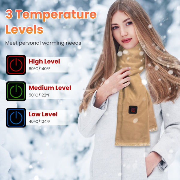 （物流随机发，自提可发加拿大）-加热颈围  暖感加热围巾，USB电源供电，3档温控模式，柔软亲肤可机洗，冬季露营/钓鱼必备-5