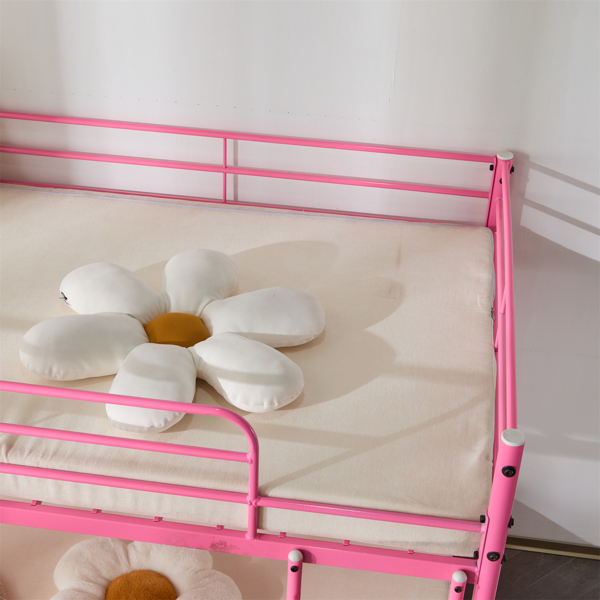 粉色 Twin 圆管双层矮床 护栏斜梯 铁床 美国-10