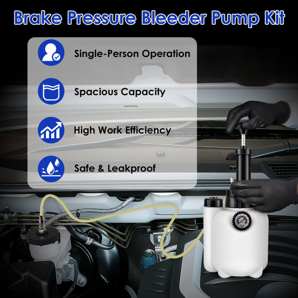 （物流随机发，自提可发加拿大）-3 升刹车放气套装 手动刹车放气真空泵工具组，含 1 升废油瓶及 4 个主缸适配器，单人操作气动刹车油抽取工具，适用于所有车型-3