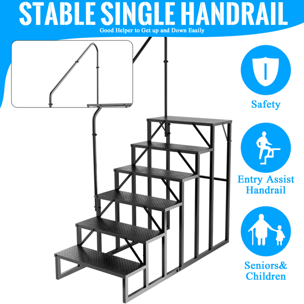 房车阶梯6级梯，房车防滑踏板，带扶手的按摩浴缸阶梯，660磅承重房车梯适用于第五轮房车，移动房屋阶梯-4
