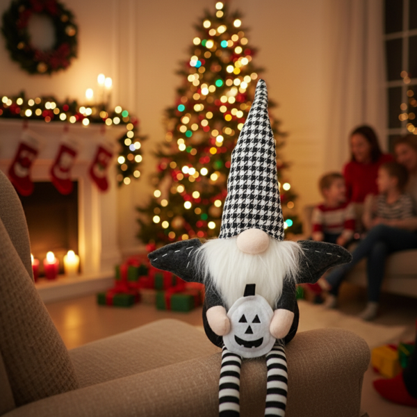 2件套圣诞节侏儒装饰品 4.3x3.5x23.5英寸织物带翼侏儒配黑白格子帽，完美打造幽灵氛围装饰FBA发货-8