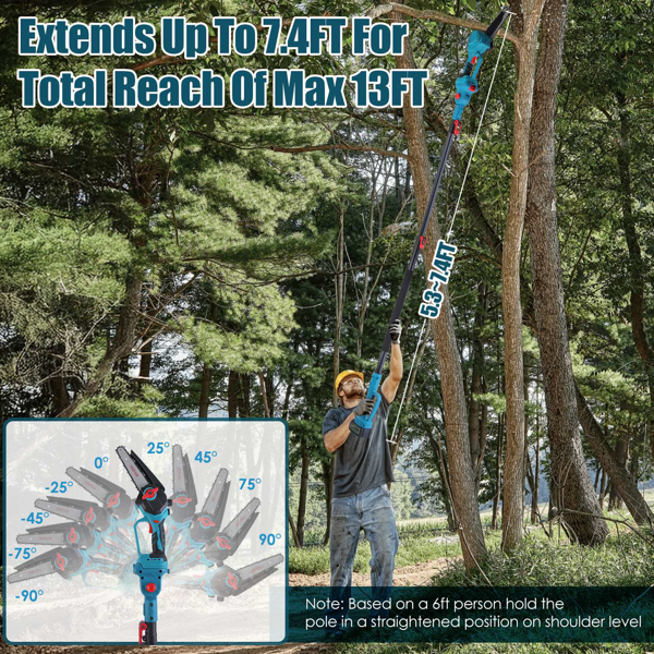 （物流随机发，自提可发加拿大）-2合1无线伸缩杆链锯及手持链锯，最大切割直径4.72英寸，配备无刷电机，5.3-7.4英尺可伸缩杆，适用于树枝/劈柴作业-11