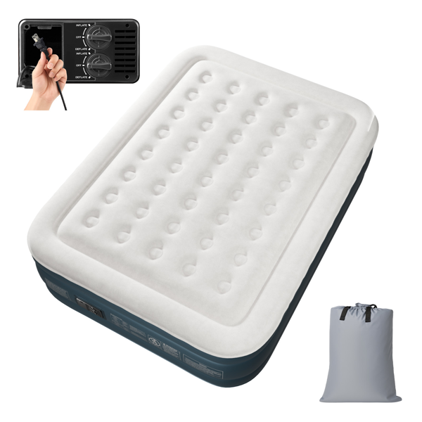 80*60*18in 植绒床面 PVC围带&底部 灰白色+深灰色 野营床垫 充气 带收纳袋 圆孔 美规插头 200kg-14