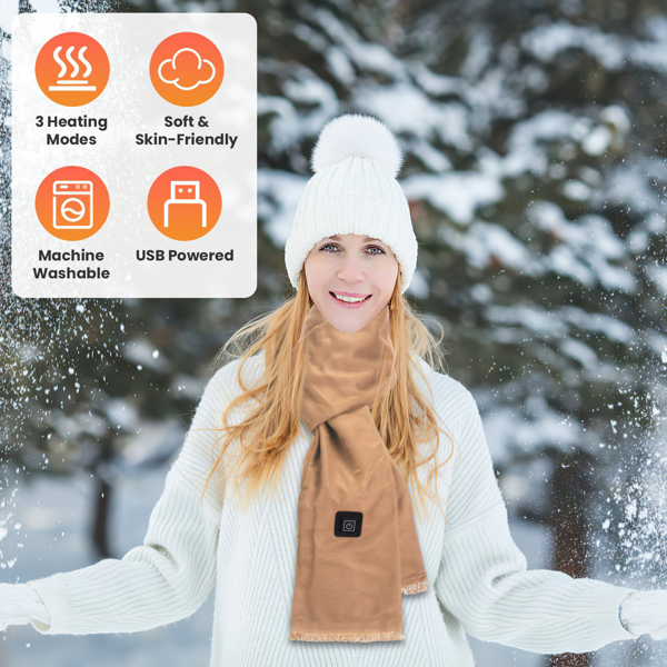 （物流随机发，自提可发加拿大）-加热颈围  暖感加热围巾，USB电源供电，3档温控模式，柔软亲肤可机洗，冬季露营/钓鱼必备-1