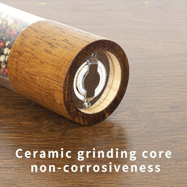 1套木质胡椒研磨器，8英寸盐磨胡椒磨，可调陶瓷转子盐胡椒摇瓶——1套橡木材质升级版亚克力厨房胡椒研磨器-7