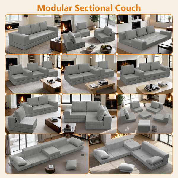 108'' Modular Sectional 3-Seater Cloud Sofa,Corduroy Convertible Sofa Bed ,living room.-2