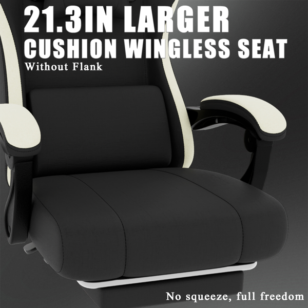 人体工学游戏椅，配备袋装弹簧坐垫，透气面料电脑椅带脚凳，可调节腰部支撑成人游戏椅-5