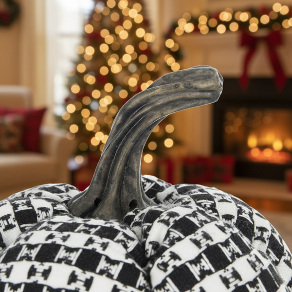 2件套圣诞节南瓜装饰7x7x6.7“面料黑白格子南瓜，非常适合恐怖节日展示FBA发货-3