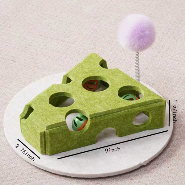 环保猫抓板玩具，带互动球，可保护小猫家具，多功能猫咪游戏板，方形设计，绿黄相间毛毡剑麻材质，尺寸小巧，30厘米x30厘米x30厘米，非常适合室内猫咪。-2