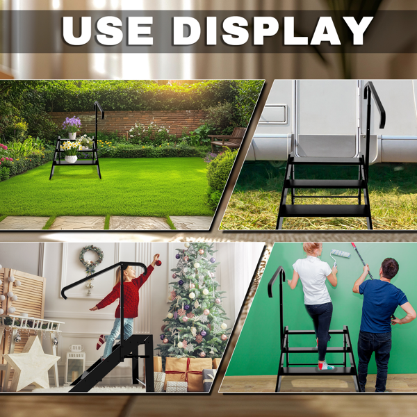 三折梯，折叠式踏脚凳，房车防滑踏板，最大承重660磅（约300公斤），适用于家庭、旅行拖车、露营车、移动房屋、水疗中心及门廊的按摩浴缸踏板。-7